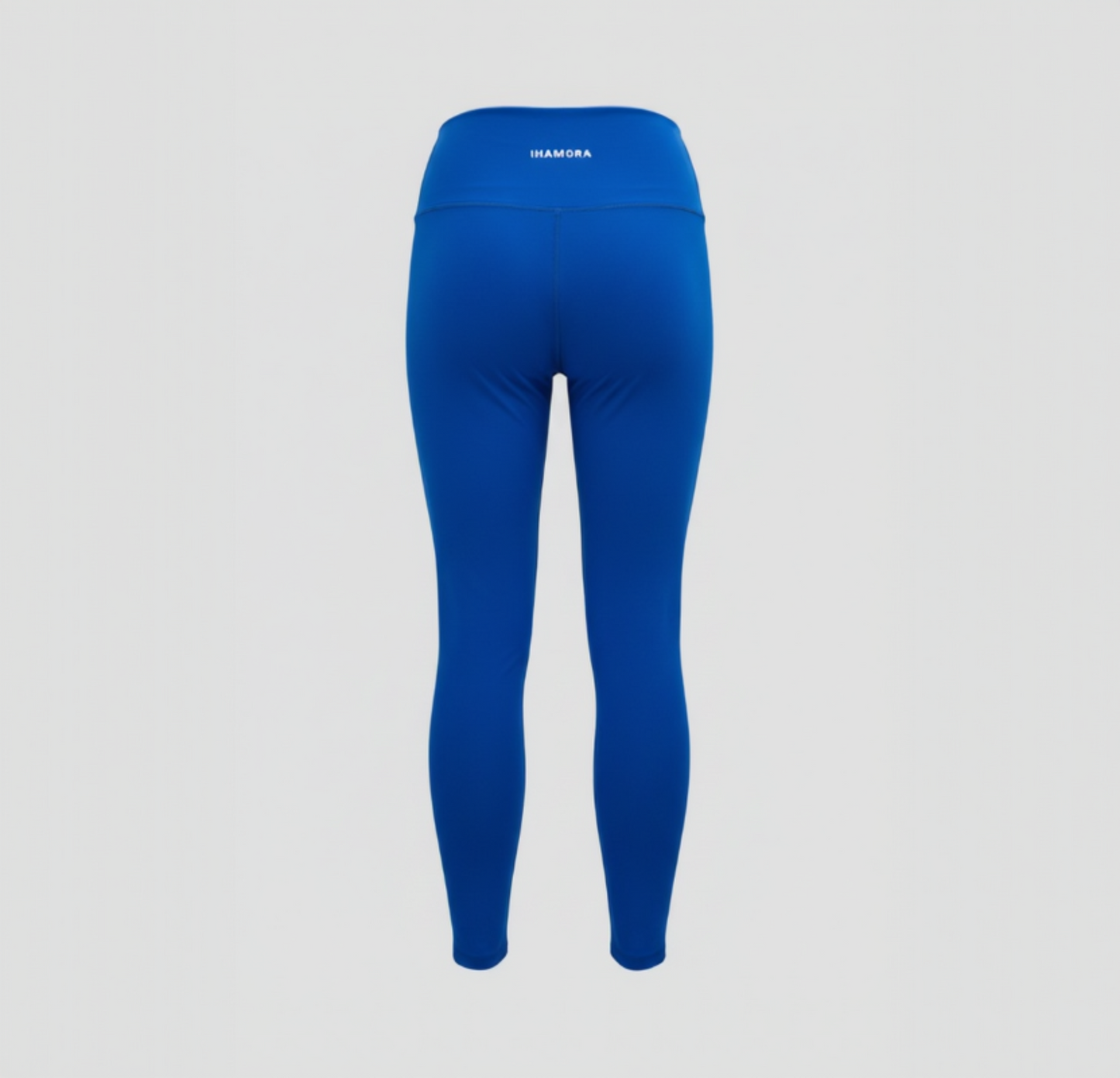 Blue leggings with a brand logo on a light gray background
