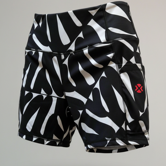 Swirl High Waist Shorts – Black and White Print