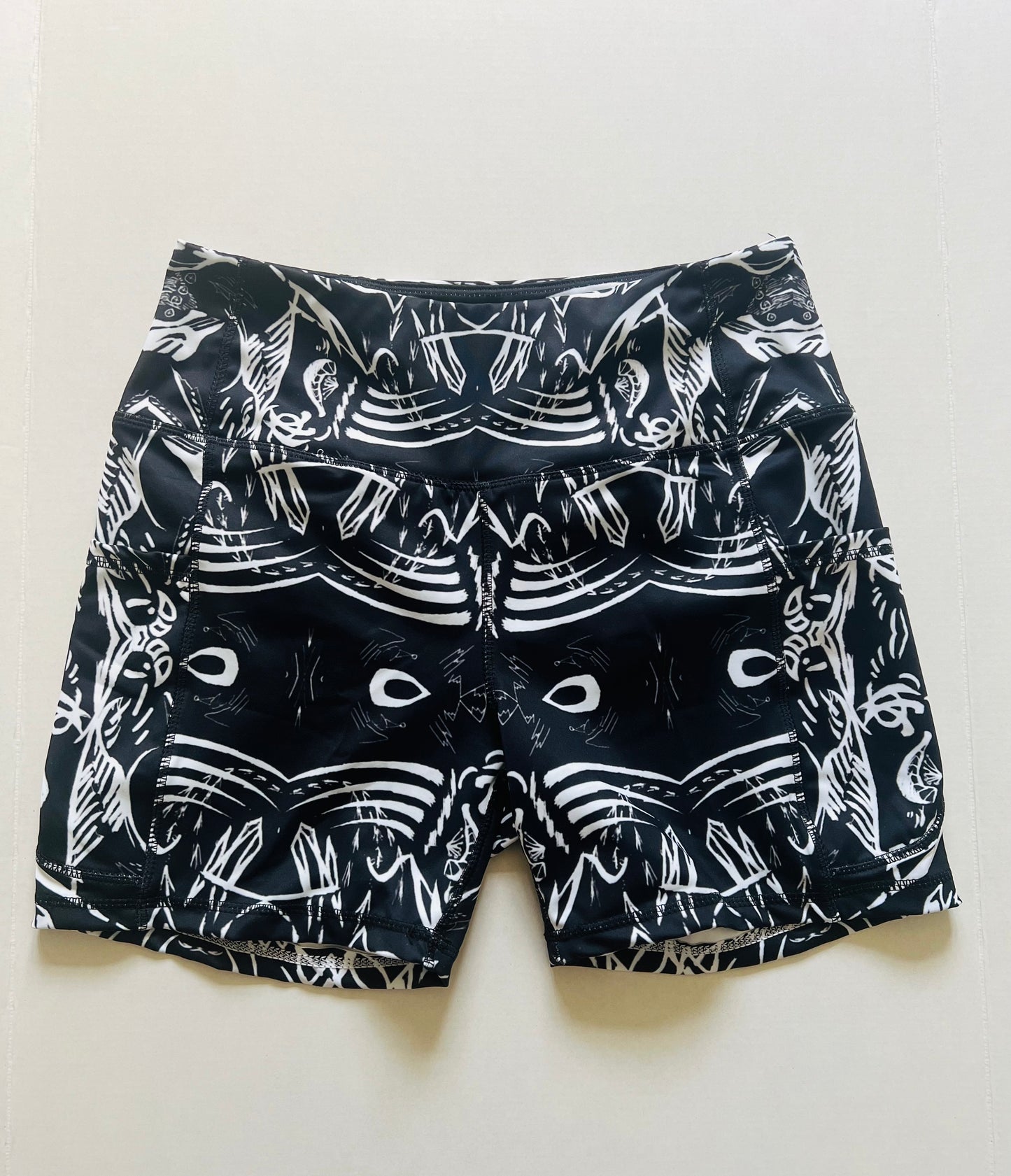 The Head Mono High Waist Shorts – Black and White Print