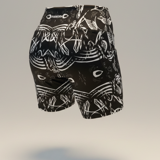 The Head Mono High Waist Shorts – Black and White Print