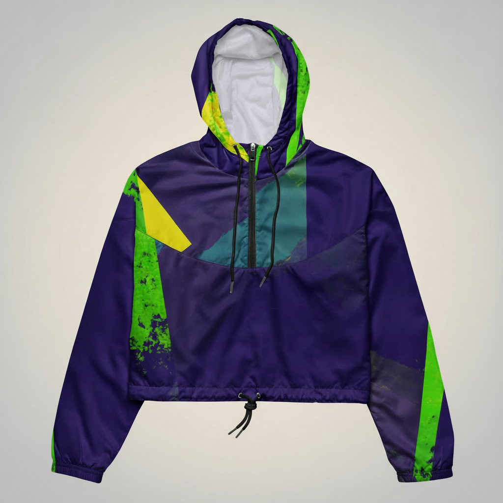 Colorful jacket with a hood on a light gray background