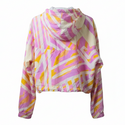 Colorful PINK patterned fabric IHAMORA JACKET on a white background