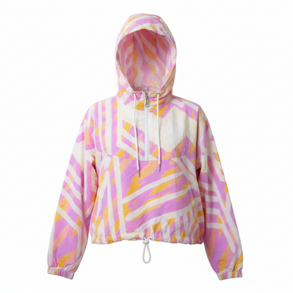 Colourful pink patterned IHAMORA lightweight jacket on a white background