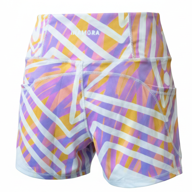 Colorful patterned shorts on a white background