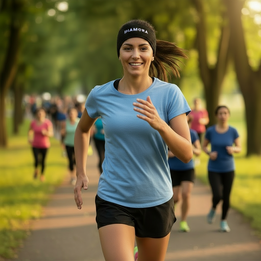 A black fleece headband with the brand name 'IHAMORA' printed on the front.