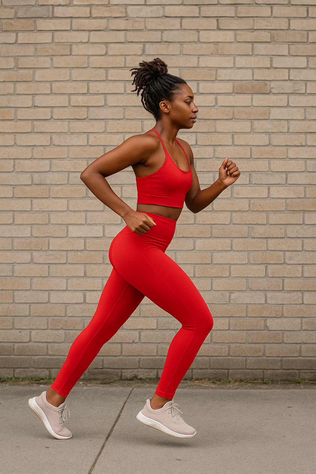 woman wearing Scarlet seamless red high-waisted leggings with visible side pockets, IHAMORA women’s activewear XS–XL