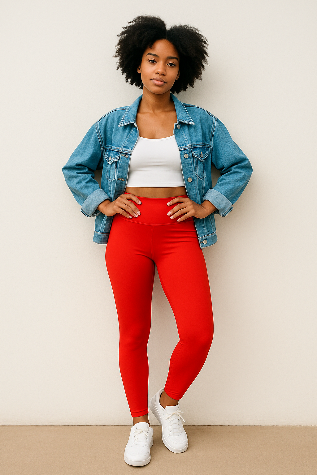 woman wearing Scarlet seamless red high-waisted leggings with visible side pockets, IHAMORA women’s activewear XS–XL