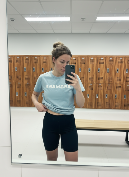 Relaxed Boxy Tee - Premium 100% Combed Cotton - IHAMORA Aura LOGO - White & Blue