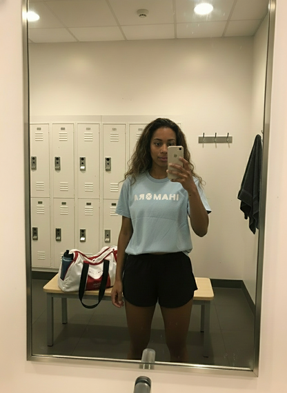 Relaxed Boxy Tee - Premium 100% Combed Cotton - IHAMORA Aura LOGO - White & Blue