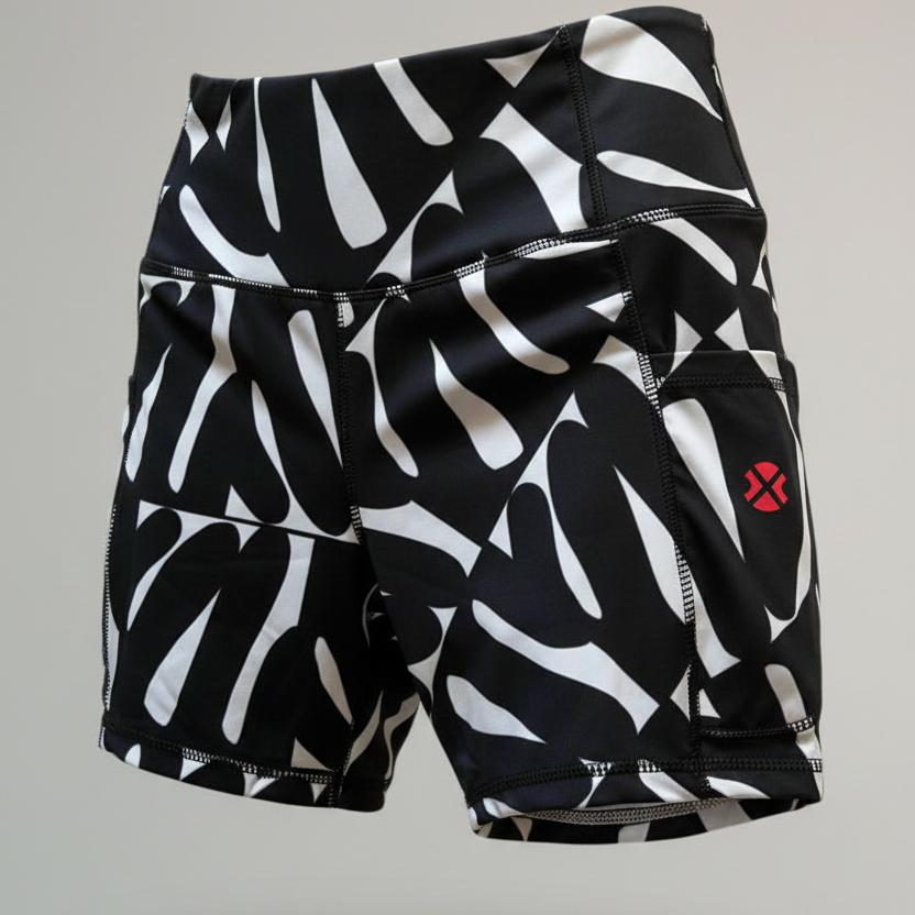 Swirl High Waist Shorts – Black and White Print