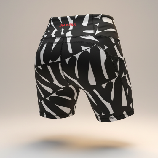 Swirl High Waist Shorts – Black and White Print