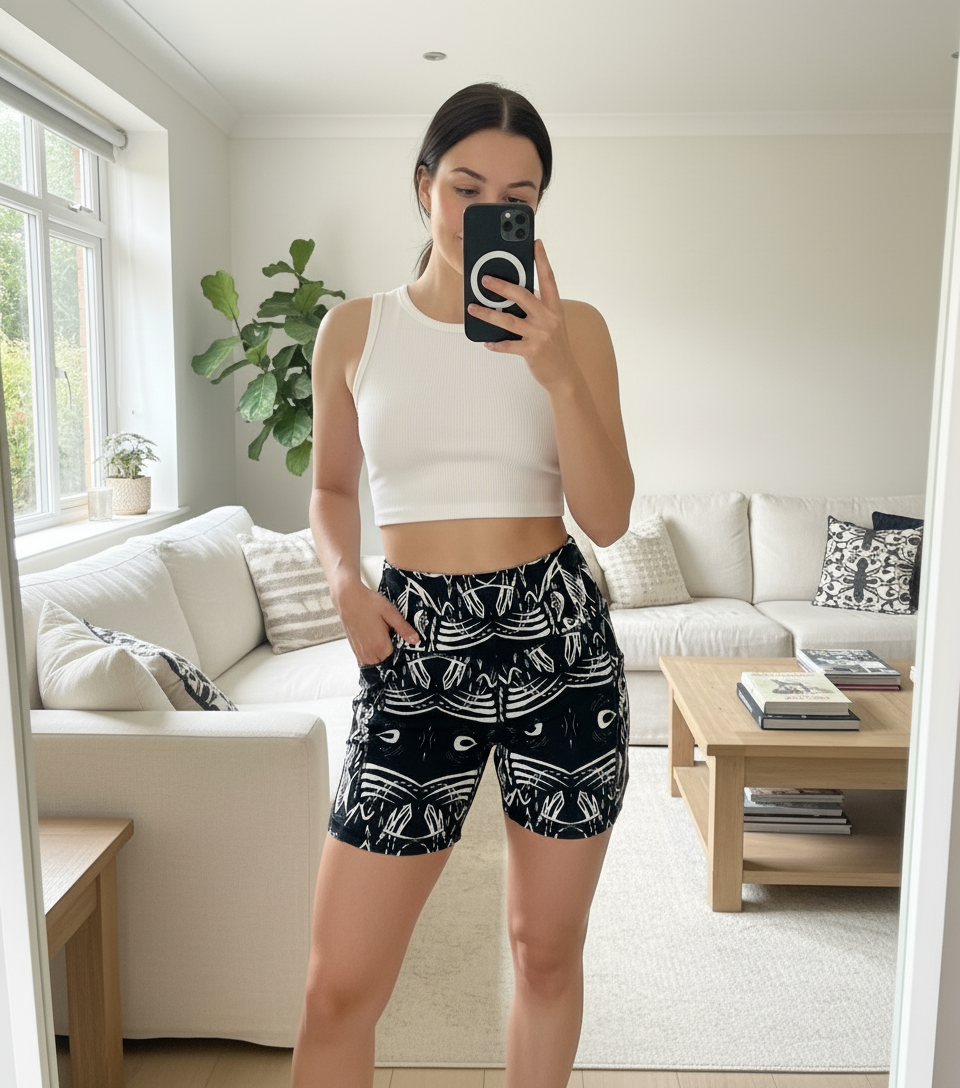 The Head Mono High Waist Shorts – Black and White Print