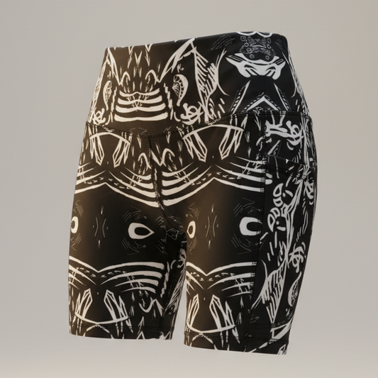 The Head Mono High Waist Shorts – Black and White Print