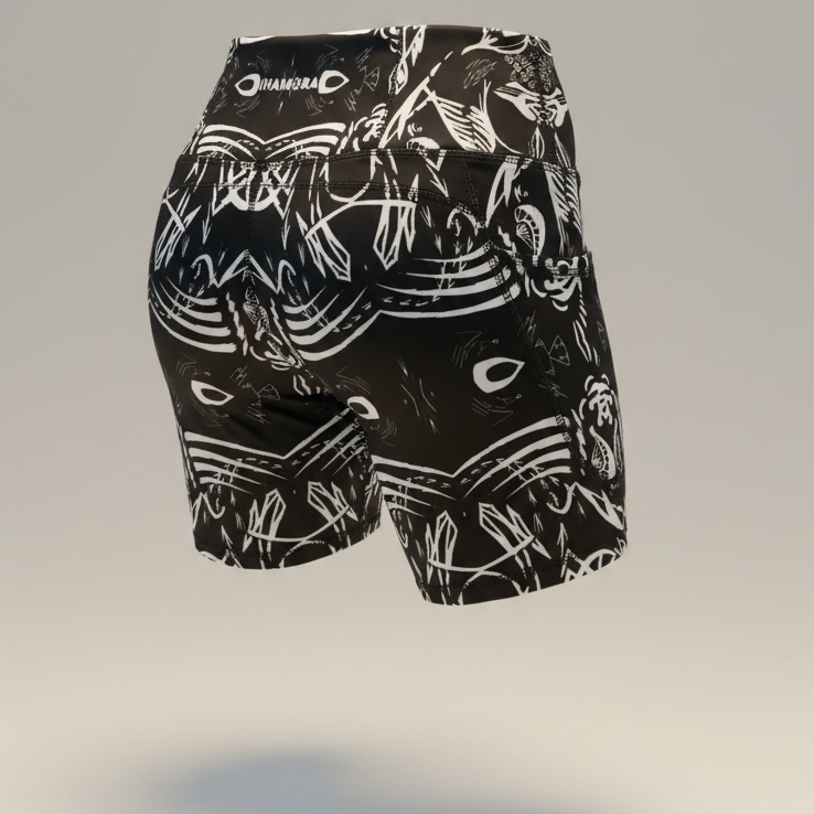 The Head Mono High Waist Shorts – Black and White Print