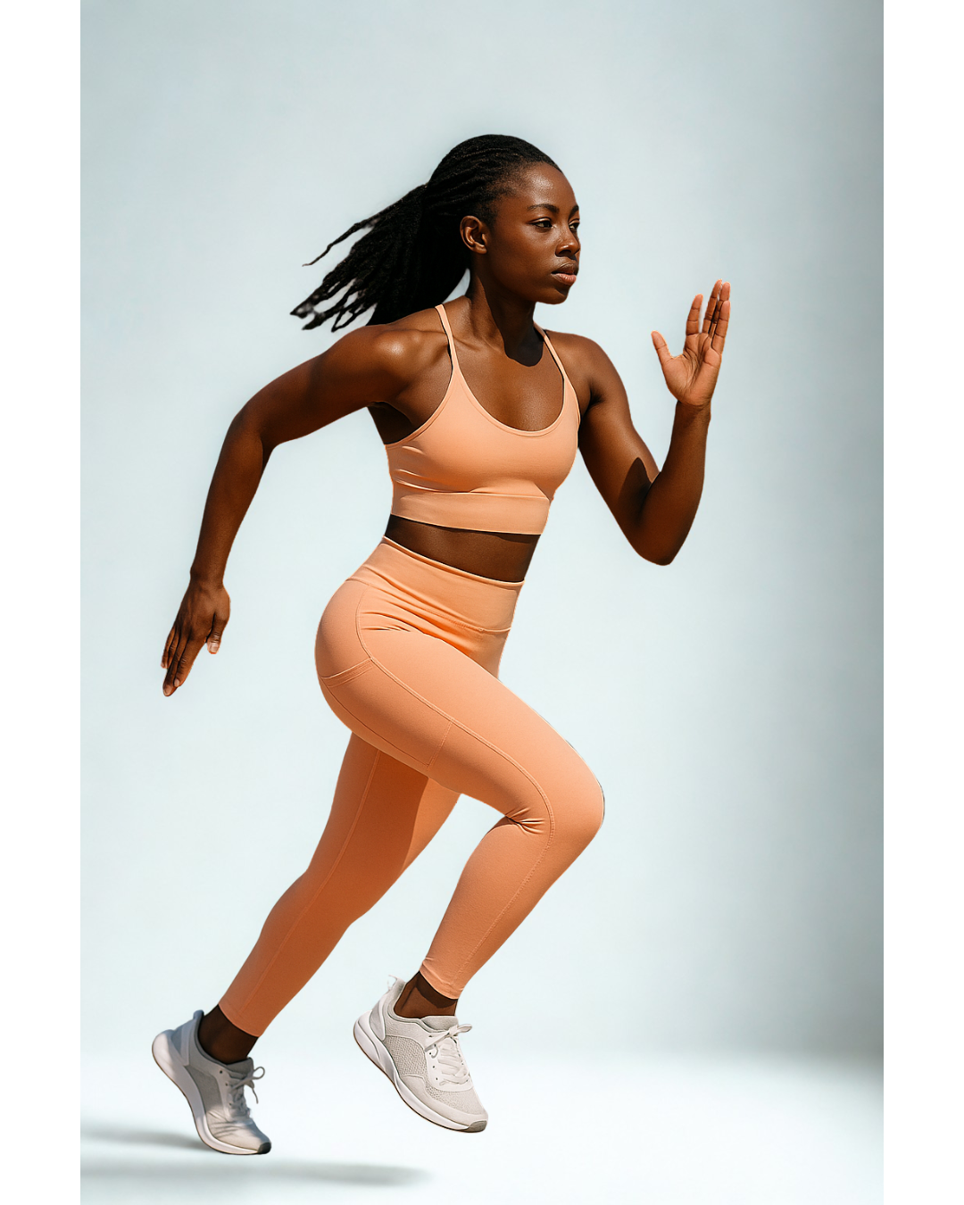 woman wearing orange Peach seamless high-waisted leggings with hip pockets, IHAMORA activewear XS–XL